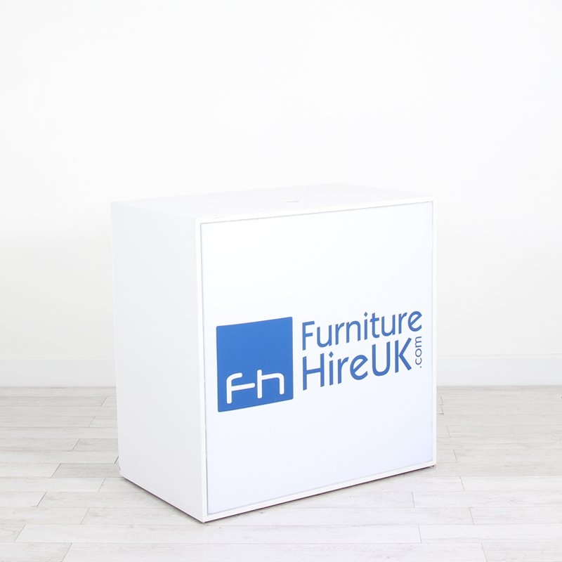 Illuminated Reception Counter White 1000 x 600 x 1000 with Graphics