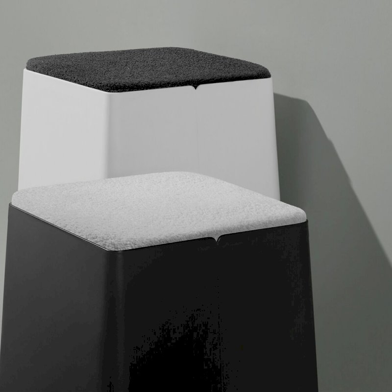 Black Bric Stool - White Fabric Top
