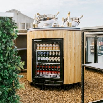 Circular Reeded Back Bar With Two Single Fridges