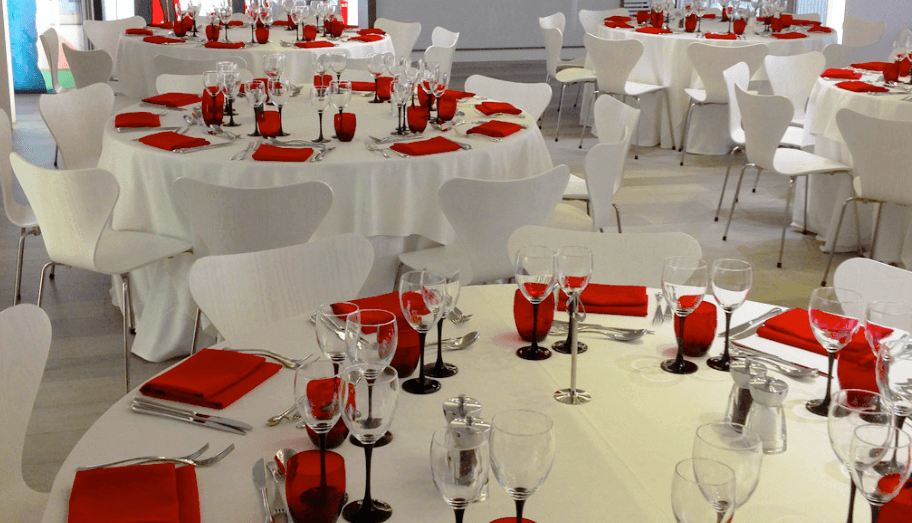 Elegant red and white wedding set up with