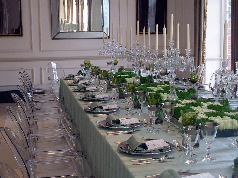 Gorgeous ghost victoria chairs and sage green themed wedding set up.