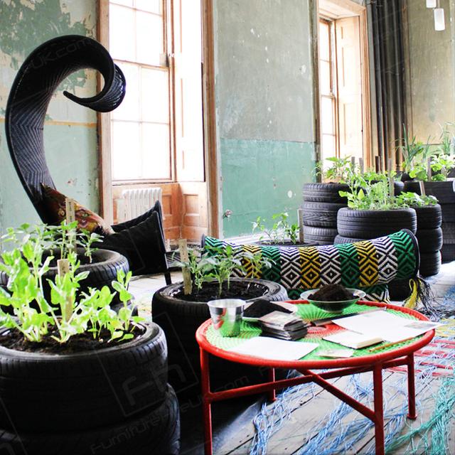 Clerkenwell Design Week https://d1hcs5uofxldvl.cloudfront.net/furniture-hire-uk/article_additional/clerkenwell-design-week10/clerkenwell-design-week10.jpg - Bring a bit of the great outdoors inside by recycling old tyres
