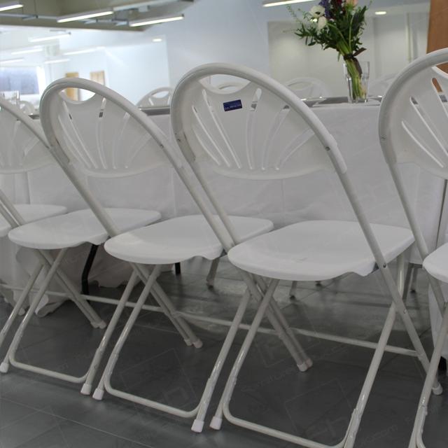 Corporate London Lunch https://d1hcs5uofxldvl.cloudfront.net/furniture-hire-uk/article_additional/corporate-lunch-london4/corporate-lunch-london4.jpg - Warehouse lunch complemented by white folding chairs.