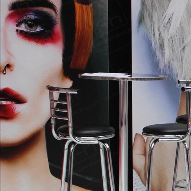 Hairdressing Exhibition https://d1hcs5uofxldvl.cloudfront.net/furniture-hire-uk/article_additional/hairdressing-exhibition5/hairdressing-exhibition5.jpg - High back stools & poseur tables for stylish cubicle furniture.
