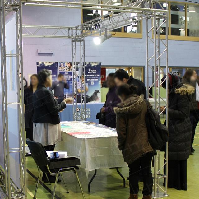 Host a Job Fair https://d1hcs5uofxldvl.cloudfront.net/furniture-hire-uk/article_additional/job-fair3/job-fair3.jpg - Tabling & linen making great surface for jobs' info.