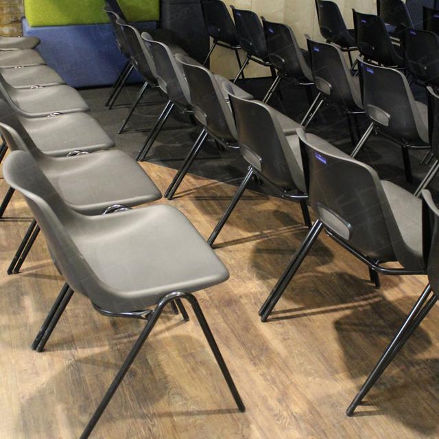 Budget Chairs Can Be Beautiful! https://d1hcs5uofxldvl.cloudfront.net/furniture-hire-uk/article_additional/plastic-chairs-at-film-night9/plastic-chairs-at-film-night9.jpg - Polyprop chairs protect wood flooring.