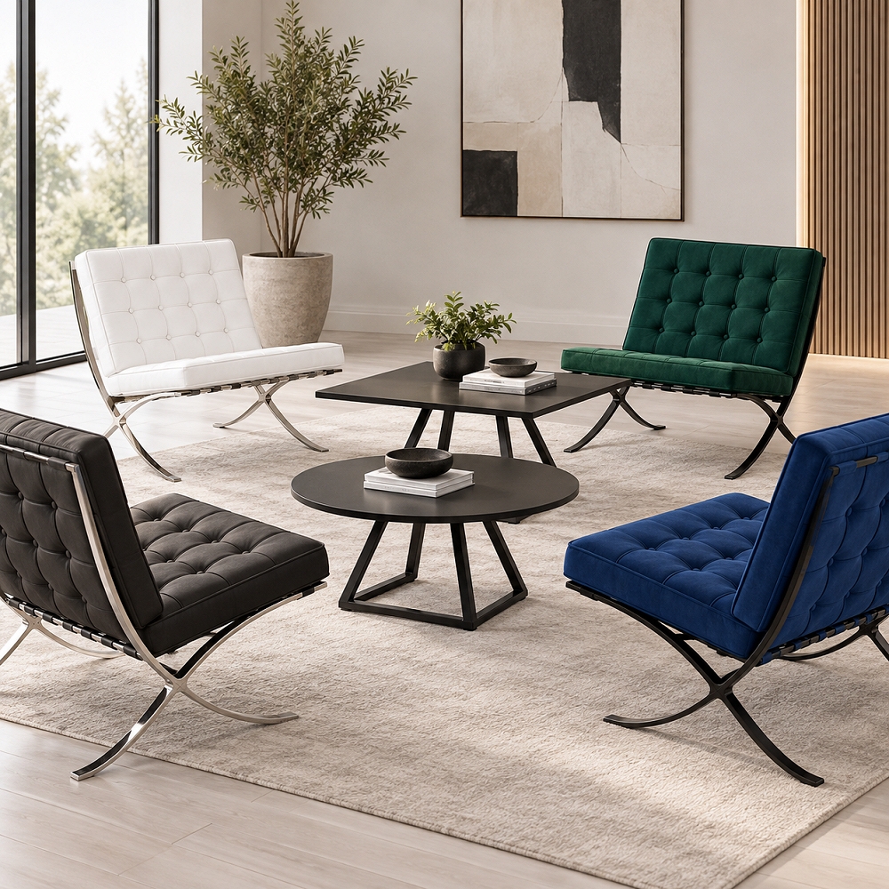 Barcelona Style Chair - Blue Velvet