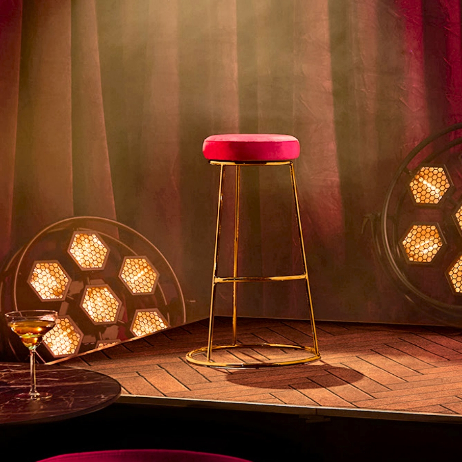 Rose Gold Chrome Spire Stool - Gold Pad