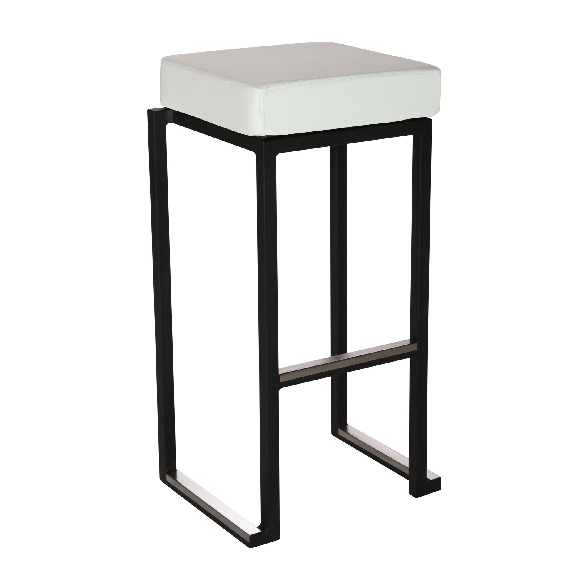 Nevada Stool - Black Base White Leather Pad