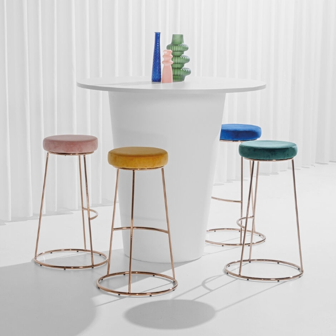 Rose Gold Chrome Spire Stool - Gold Pad