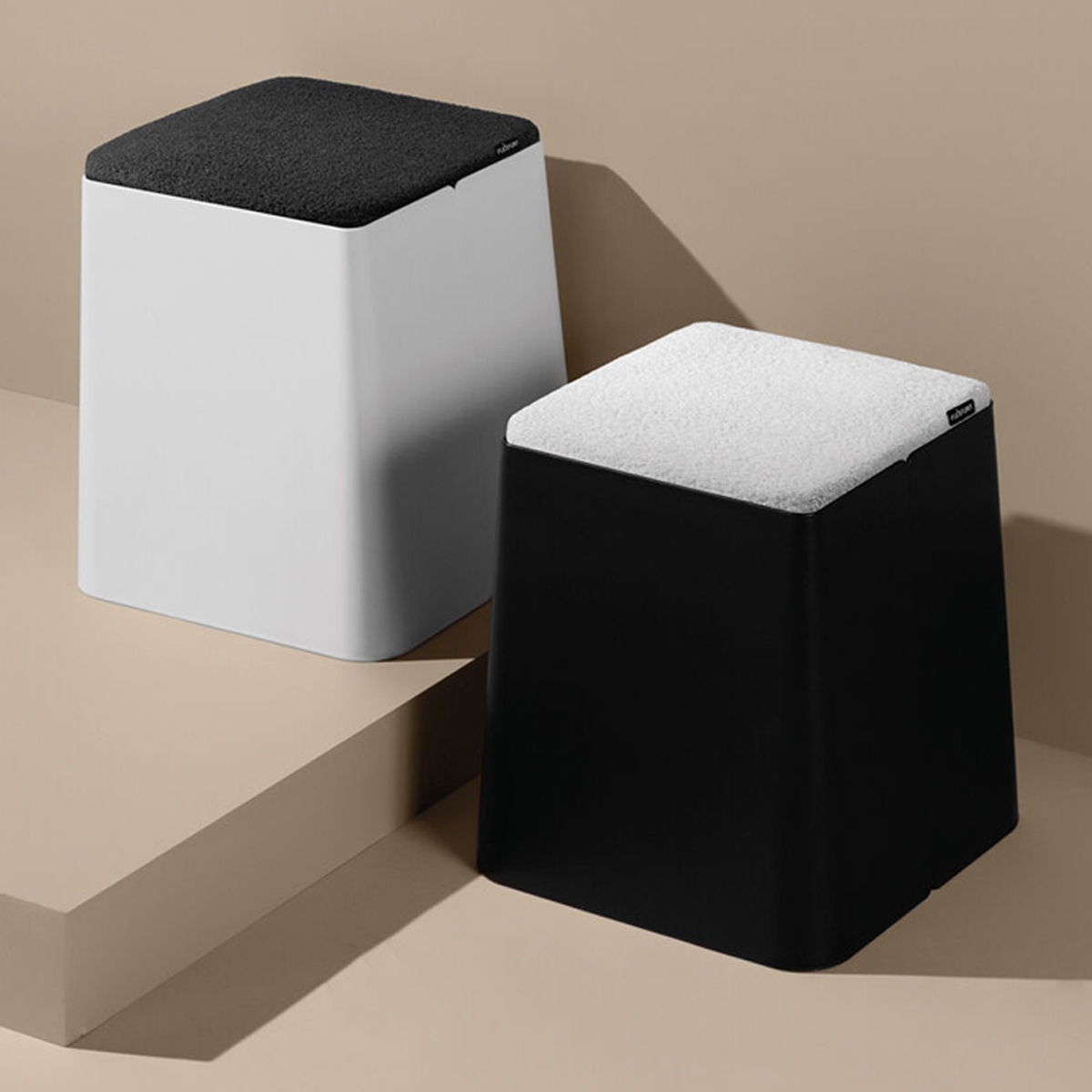 White Bric Stool - Black Fabric Top