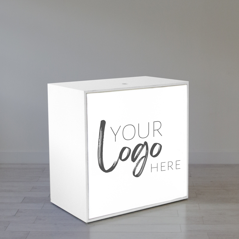 Illuminated Reception Counter White 1000 x 600 x 1000 with Graphics