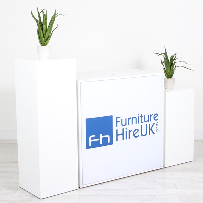 Illuminated Reception Counter White 1000 x 600 x 1000 with Graphics