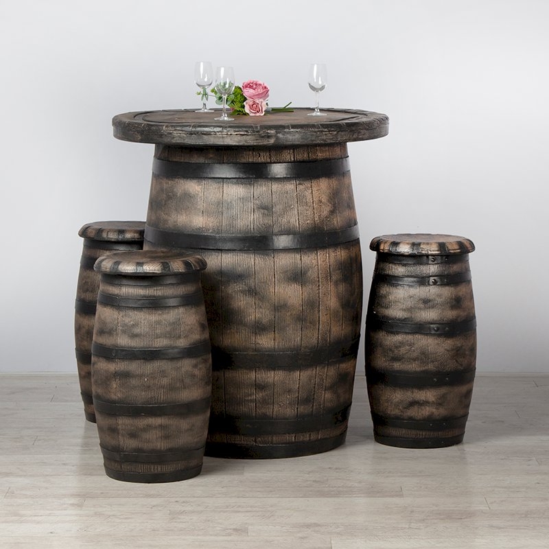 Barrel Bar Table and 3 Stools