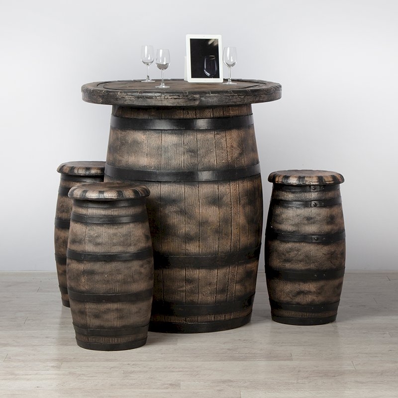 Barrel Bar Table and 3 Stools