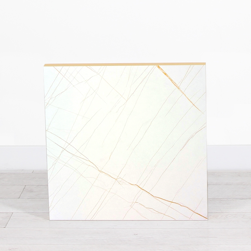 600mm White Marble Square Poseur Table - Black Frame