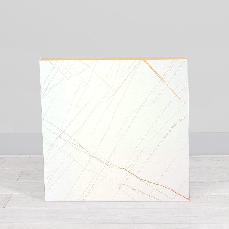 600mm White Marble Square Poseur Table - Black Frame