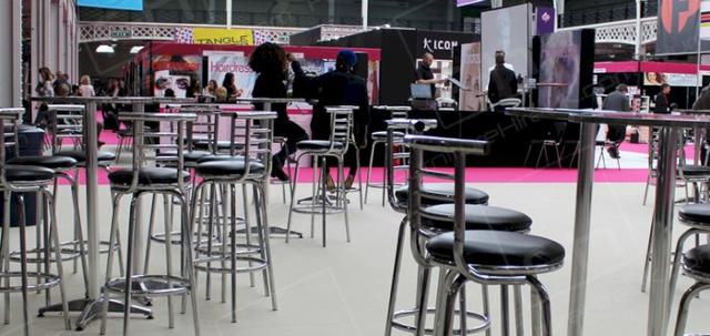 Hairdressing Exhibition https://mill-media.s3.eu-west-2.amazonaws.com/furniture-hire-uk/article_additional/hairdressing-exhibition13/hairdressing-exhibition13-740x350.jpg - Stools & tables for exhibition restaurant zone.