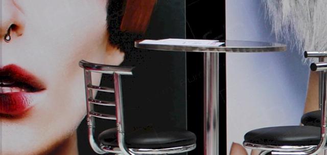 Hairdressing Exhibition https://mill-media.s3.eu-west-2.amazonaws.com/furniture-hire-uk/article_additional/hairdressing-exhibition5/hairdressing-exhibition5-740x350.jpg - High back stools & poseur tables for stylish cubicle furniture.