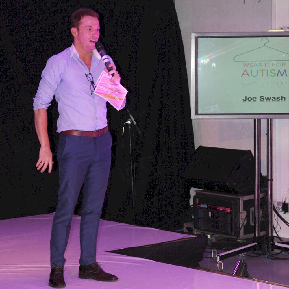 Joe Swash presents a category at the show
