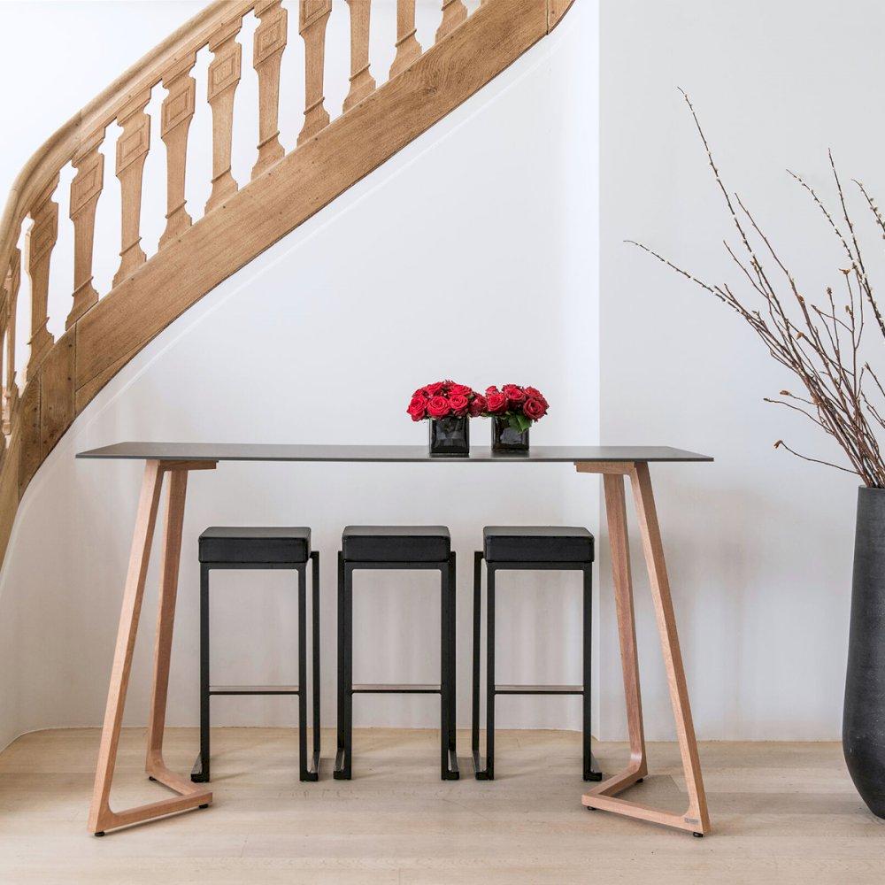 Featured: Boston double poseur table and black Nevada stools.