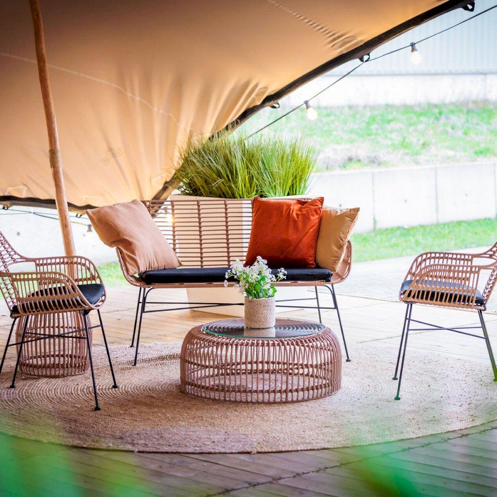 Featured: Miami natural set including armchairs, sofa and centre table with glass top.