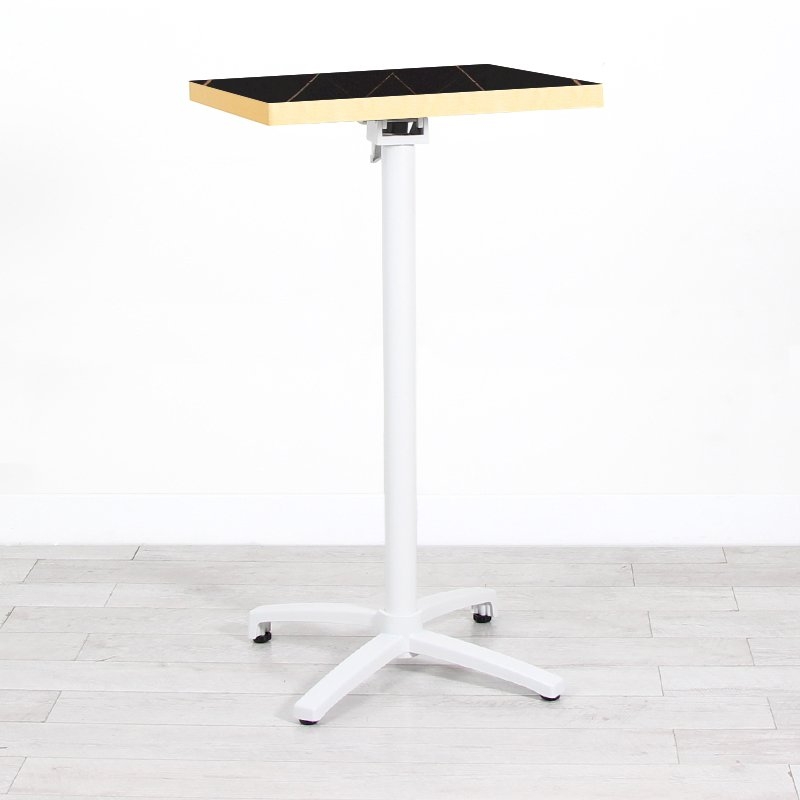 600mm Black Marble Square Poseur Table - White Frame