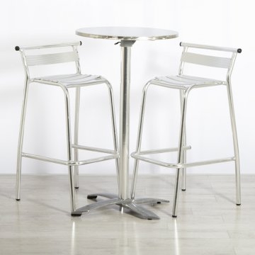 Chrome Poseur Table + 2 Aluminium Stools Chrome Poseur Table + 2 Aluminium Stools
