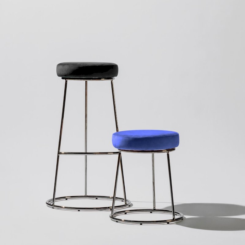 Black Chrome Low Spire Stool - Blue Pad
