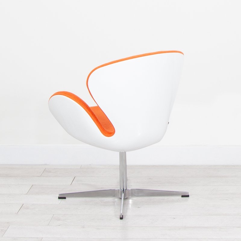 Orange Fabric White Swan Chair