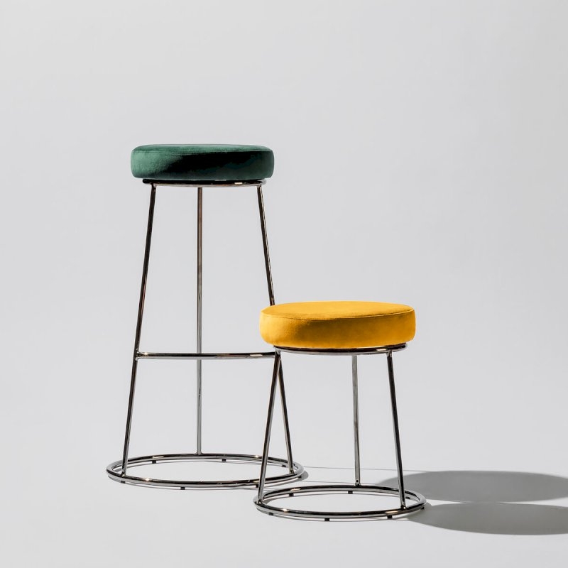 Black Chrome Low Spire Stool - Gold Pad