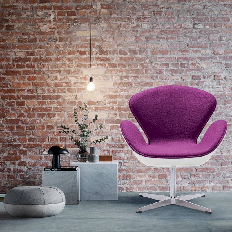 Plum Fabric White Swan Chair