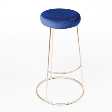 Rose Gold Chrome Spire Stool - Blue Pad Rose Gold Chrome Spire Stool - Blue Pad