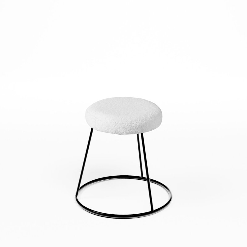 Black Chrome Low Spire Stool - White Teddy Pad