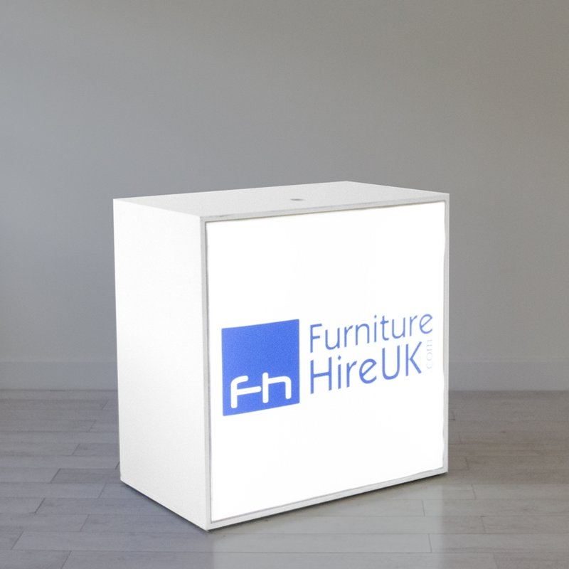 Illuminated Reception Counter White 1000 x 600 x 1000 with Graphics
