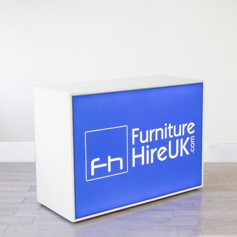 Illuminated Reception Counter White 1400 x 600 x 1000 with Graphics