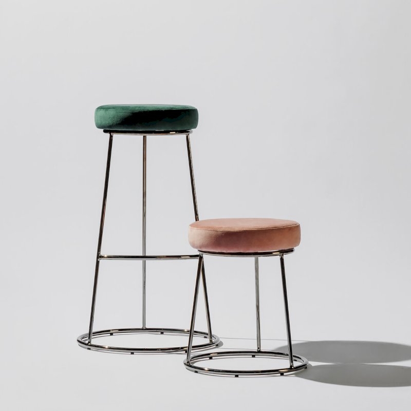 Black Chrome Low Spire Stool - Pink Pad