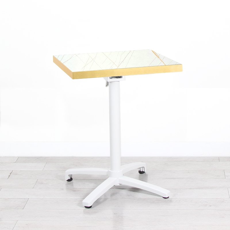 600mm White Marble Square Bistro Table - White Frame